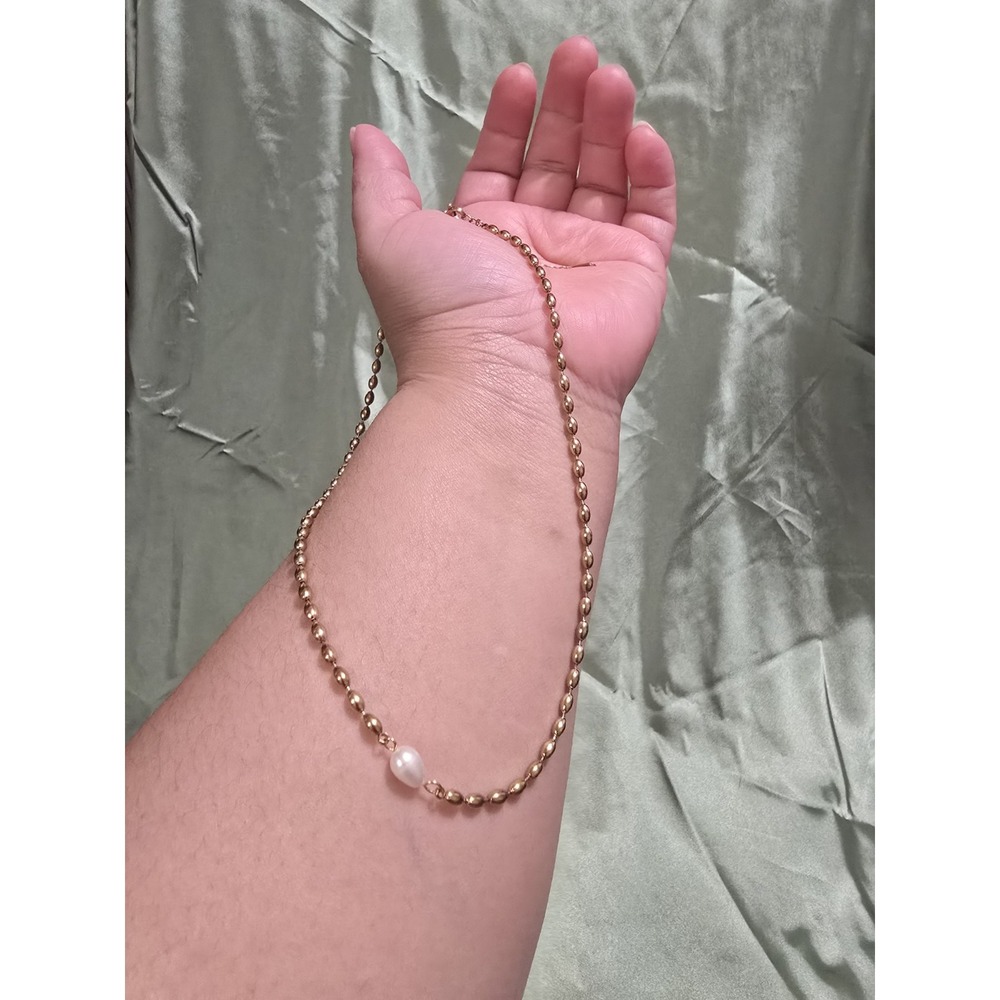Gold Tone Stainless Steel Beaded Chain Necklace White Pearl Lobster 17-18" - Picture 7 of 9